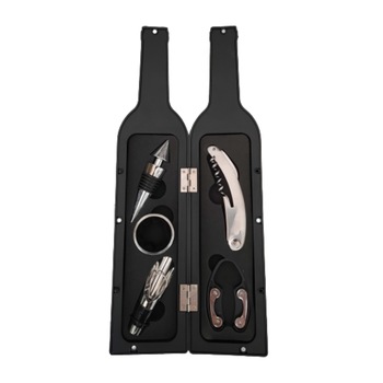 Set 5 accesorii pentru vin in cutie sub forma de sticla Set 5 accesorii pentru vin in cutie sub forma de sticla