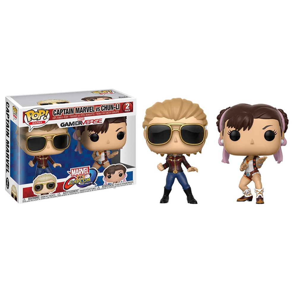 Set 2 figurine Captain Marvel VS Chun-Li, FunKo, Pop, Marvel Capcom, 10 cm, Multicolor