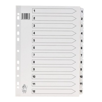 Set 12 separatoare carton mylar A4 - index 1-12 Set 12 separatoare carton mylar A4 - index 1-12