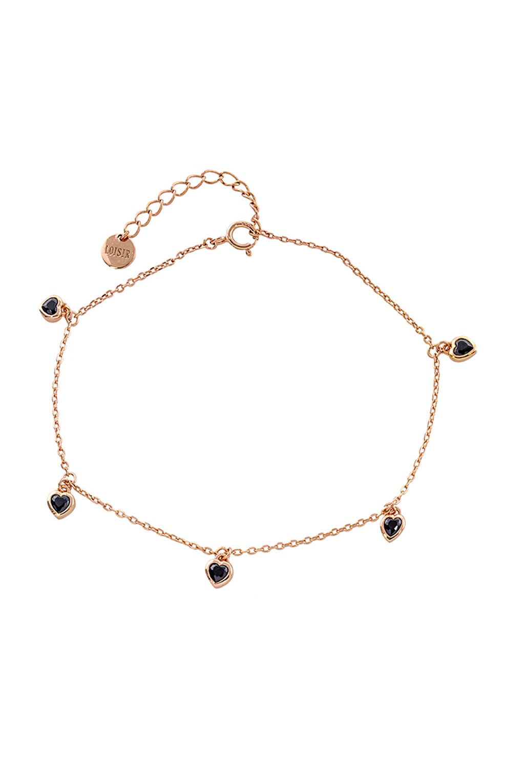 Loisir by Oxette, Bratara placata cu aur de 18K, cu talismane in forma de inima, Auriu rose/ Negru