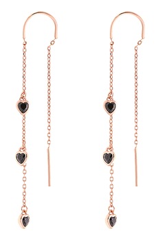 Loisir by Oxette, Cercei placati cu aur rose de 14K si decorati cu cristale, Auriu/Negru Loisir by Oxette, Cercei placati cu aur rose de 14K si decorati cu cristale, Auriu/Negru
