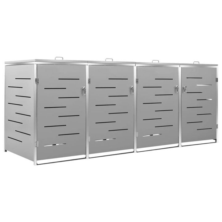 Magazie pentru patru pubele 276 vidaXL,5x77,5x112,5 cm otel inoxidabil, 59.45 kg