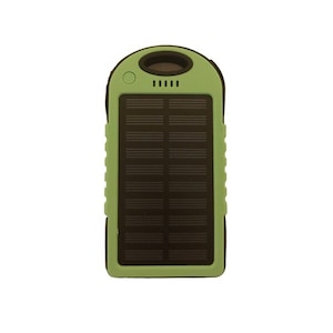 Baterie externa cu incarcare solara Deliny®, 5000 mAh, 2 porturi USB, Negru/Verde