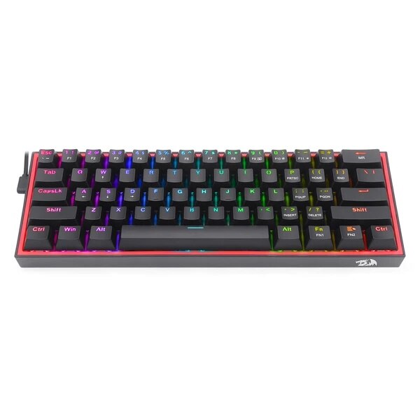 Tastatura gaming mecanica, Redragon Fizz, neagra, iluminare Rainbow, switch Blue