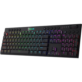 Tastatura gaming mecanica, cu bluetooth, cu fir, si wireless, Redragon Horus, neagra, iluminare RGB, sswitch-uri albastre Redragon Tastatura gaming mecanica, cu bluetooth, cu fir, si wireless, Redragon Horus, neagra, iluminare RGB, sswitch-uri albastre Redragon