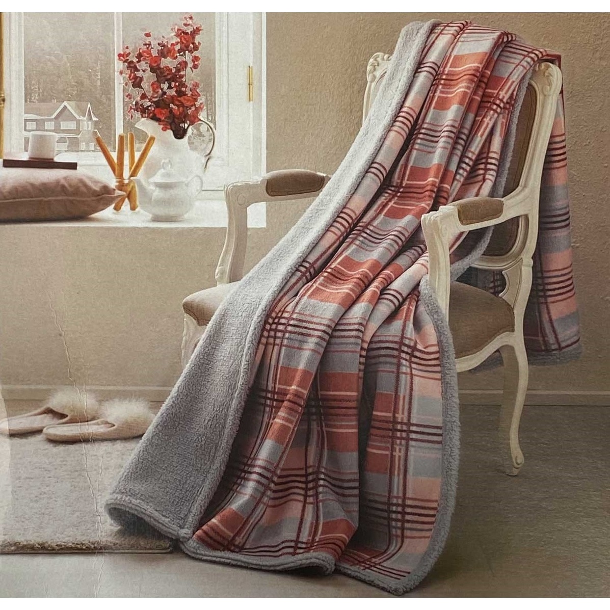 Patura Sherpa, Roz/Bleu, 180 x 220cm