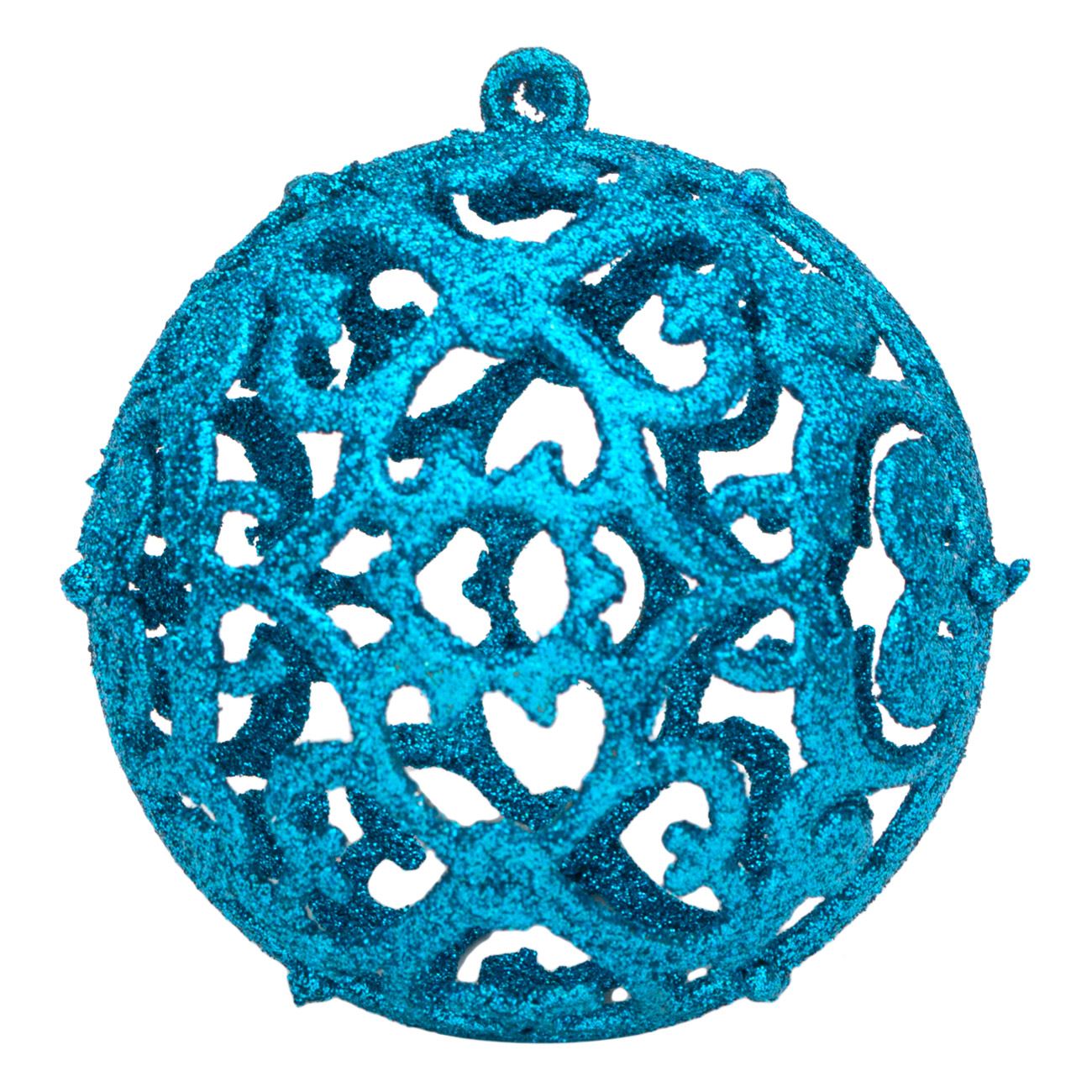 Set 6 globulete, Zola®, pentru bradut, albastre, forma decupata, cu sclipici, 8 cm