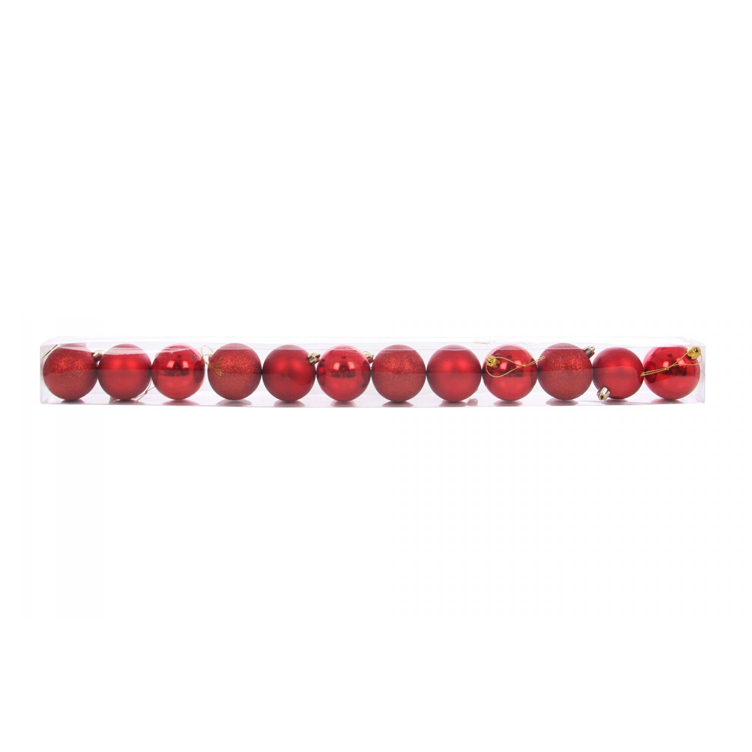 Set globuri de Craciun, 12 bucati, rosii, mat si lucios, diametru 6 cm