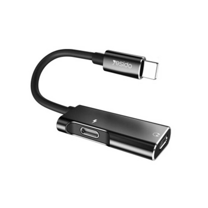 Adaptor Yesido Audio Lightning La 2 X Lightning, Negru, Yau-12