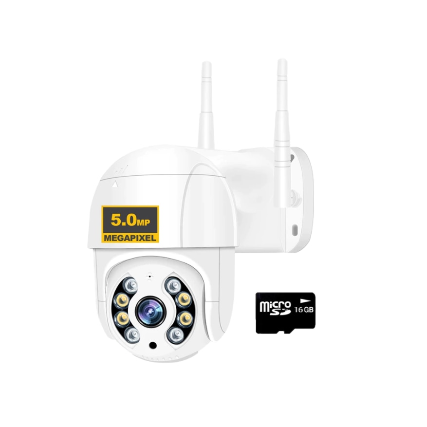 Camera de supraveghere WIFI 50HS Pro+, 5MP, exterior/interior, Ultra HD zoom, rotire, leduri lumina, comunicare bidirectionala, stocare card/cloud, senzor miscare, card 16GB teleMAG - eMAG.ro