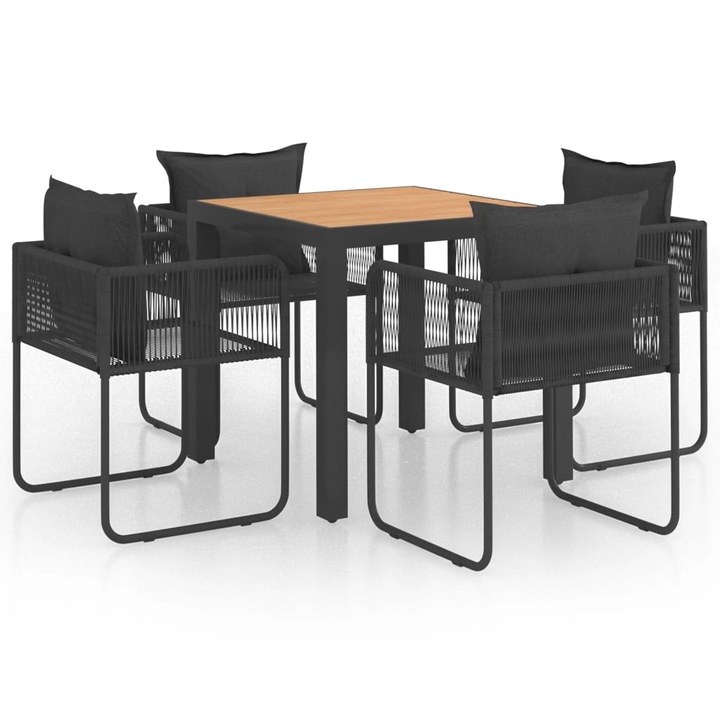 Set mobilier masa de gradina vidaXL, 5 piese, negru si maro, ratan PVC, 26.79 kg 3060107