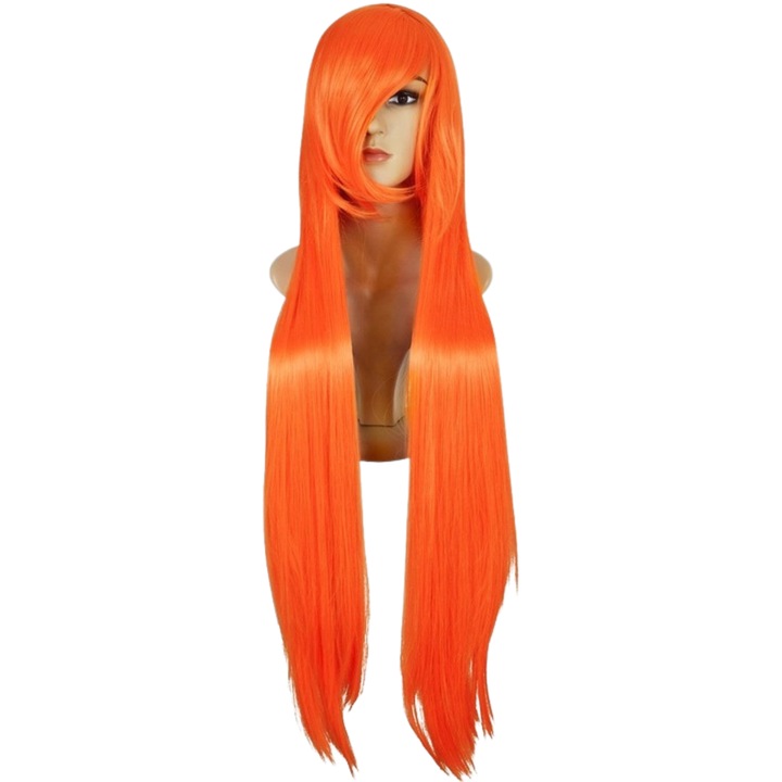 Peruca, Construita Pe O Plasa, Fibra Sintetica, Parul Poate Fi Coafat, 100 cm, Portocaliu