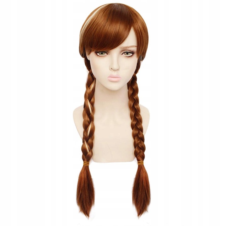 Peruca impletita dama Frozen, Material sintetic, Maro, 60 cm