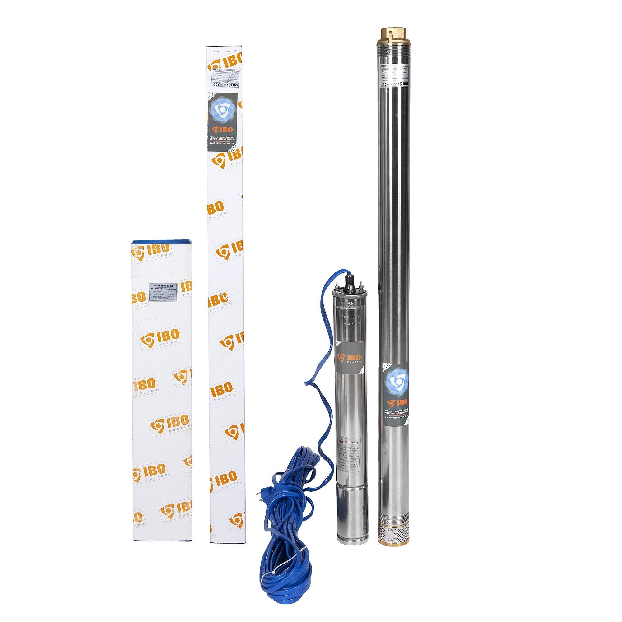 Kit hidrofor 50L cu pompa submersibila IBO Dambat 3SDM33, 1.1 kW, debit 70l/min, H refulare 117m, cablu 20m, rezistenta la nisip