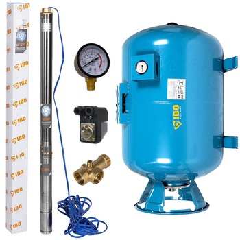 Kit hidrofor 100L vertical/orizontal cu pompa submersibila IBO Dambat 3STM16, 0.75 kW, debit 100l/min, H refulare 62m, cablu 20m, rezistenta la nisip Kit hidrofor 100L vertical/orizontal cu pompa submersibila IBO Dambat 3STM16, 0.75 kW, debit 100l/min, H refulare 62m, cablu 20m, rezistenta la nisip
