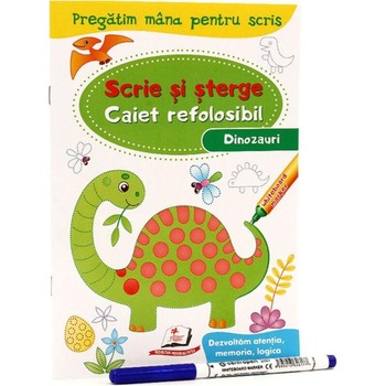 Scrie si sterge. Dinozauri. Caiet refolosibil + whiteboard marker Scrie si sterge. Dinozauri. Caiet refolosibil + whiteboard marker
