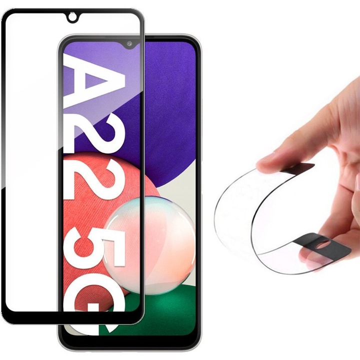 Протектор Wozinsky Full Cover Flexi Nano Glass Hybrid с рамка за Samsung Galaxy A22 5G, черен