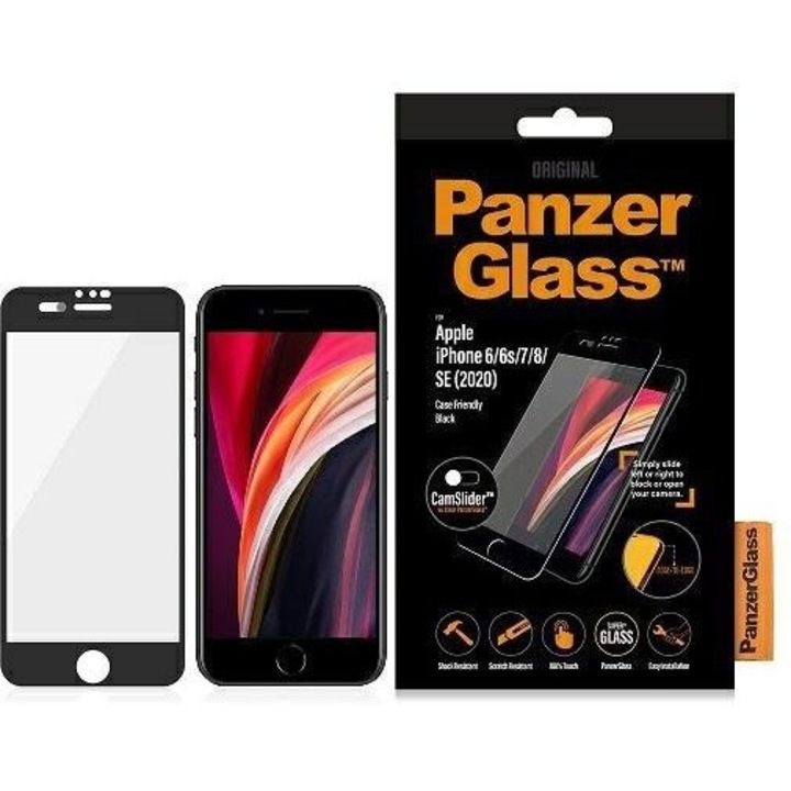 Протектор PanzerGlass E2E Super Plus за iPhone 6 / 6s / 7/8 / SE 2020 CamSlider, черен