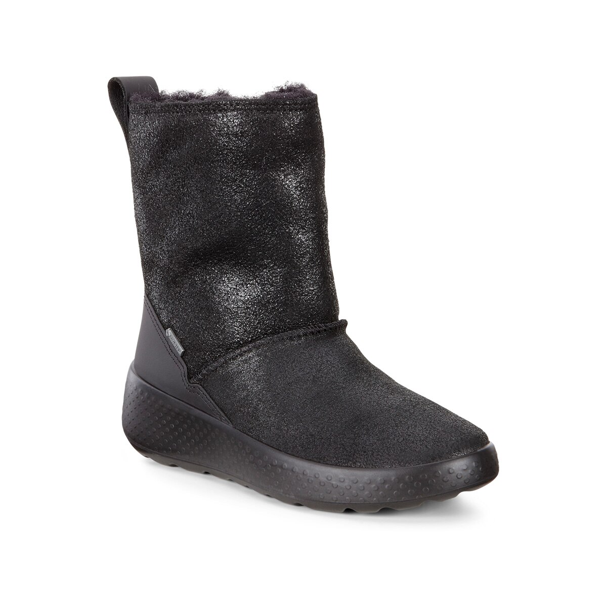 Cizme copii, Ecco Ukiuk Kid's, piele intoarsa, sintetic, blana, fermoar, negru