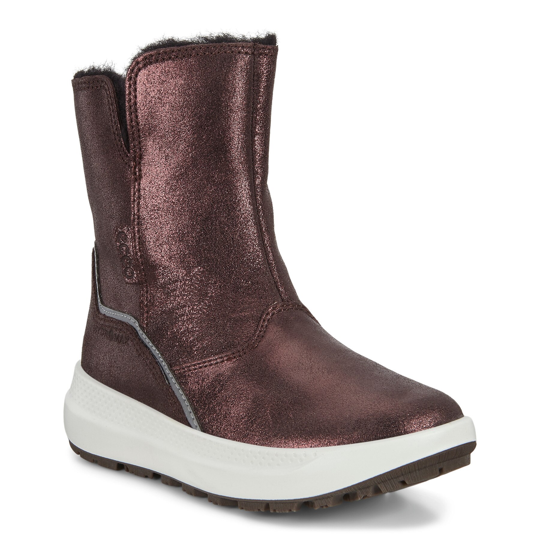 Cizme copii, Ecco Solice K, piele naturala, blana, textil, fermoar, mov