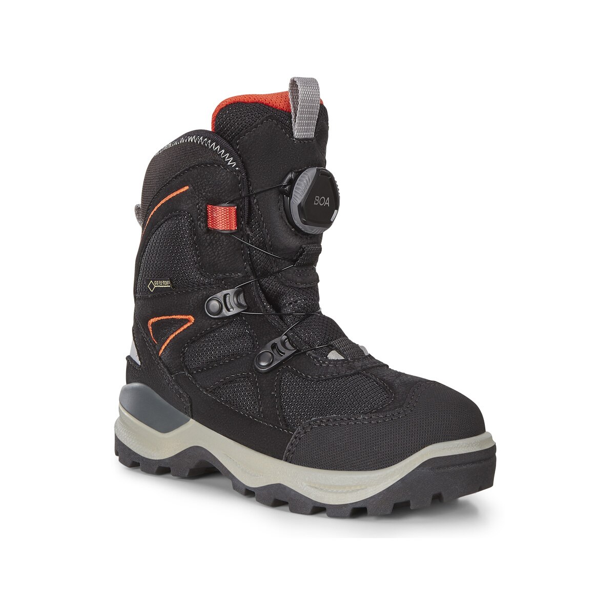 Ghete copii Ecco Snow Mountain, piele intoarsa, textil, siret, negru