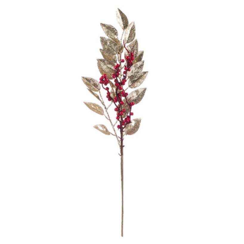 Crenguta decorativa, Zola®, pentru Craciun, aurie cu fructe rosii, 45 cm