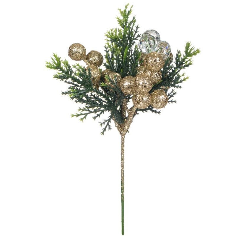 Crenguta decorativa, Zola®, pentru Craciun,globulete aurii si cristale transparente, 23 cm