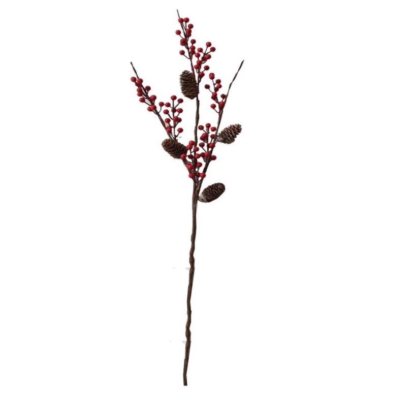 Crenguta decorativa, Zola®, pentru Craciun, model cu conuri si fructe rosii, 82 cm