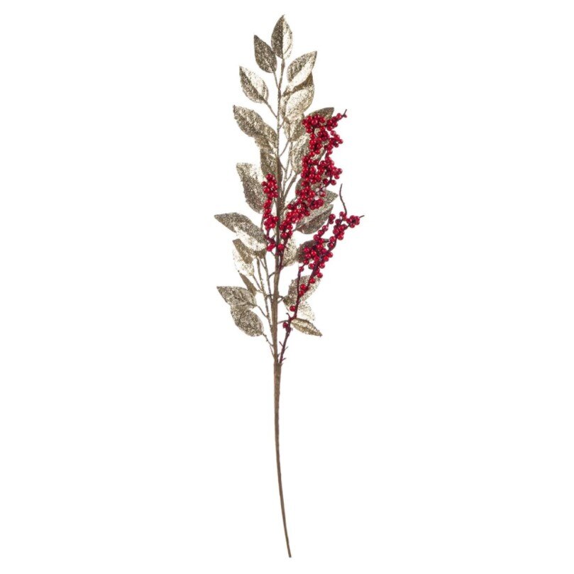 Crenguta decorativa, Zola®, pentru Craciun,aurie cu fructe rosii, 70 cm