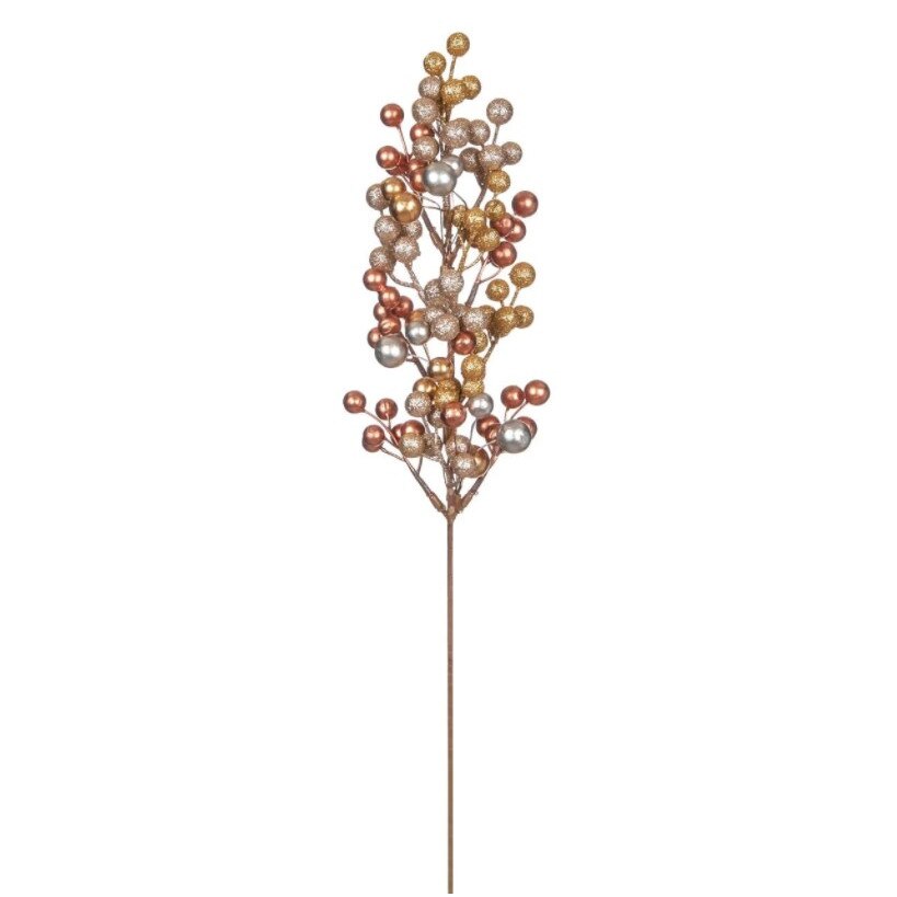 Crenguta decorativa, Zola®, pentru Craciun, cu fructe diferite culori, cu sclipici, 49 cm