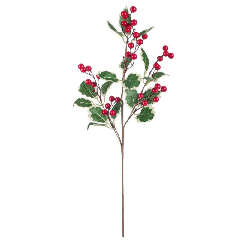 Crenguta decorativa, Zola®, pentru Craciun, cu fructe rosii si verdeata, 75 cm