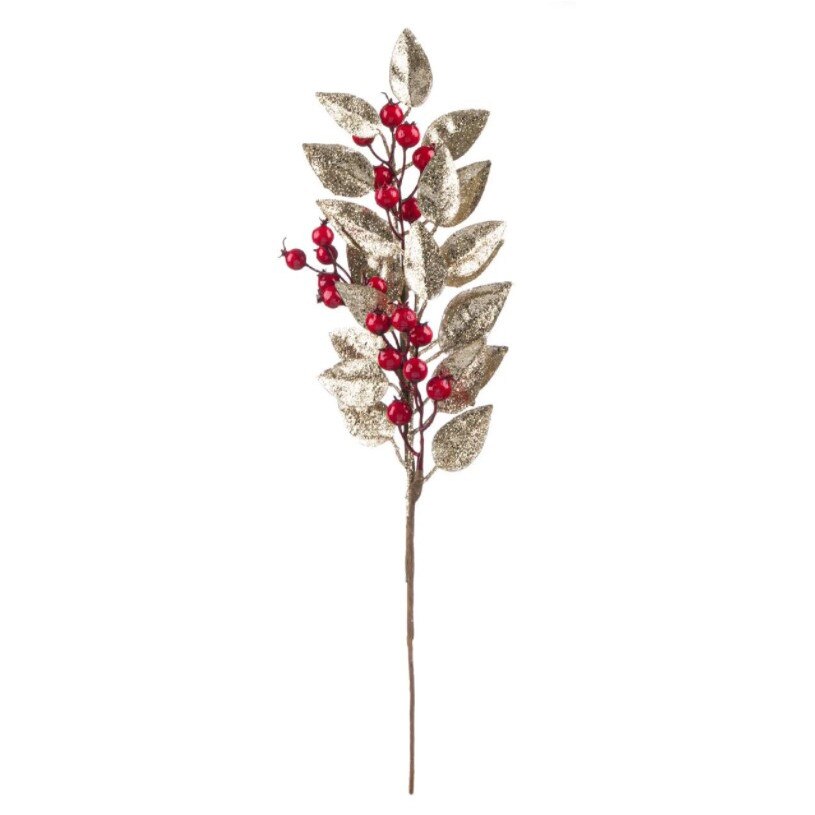 Crenguta decorativa, Zola®, pentru Craciun, cu frunze aurii si fucte, 70 cm