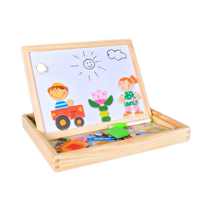 Дървена дъска EmonaMall W4299, кутия с магнитен пъзел, Червен