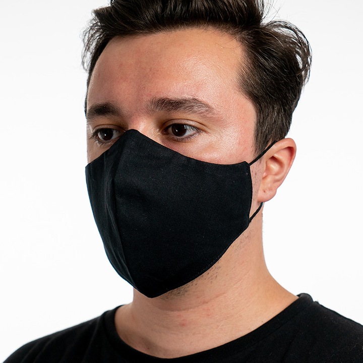 Предпазна маска за лице Platex, До 90% вирусна филтрация, За многократна употреба, Черна