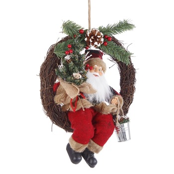 Coronita din lemn decorata cu figurina Mos Craciun rosu 38x12x38 cm Coronita din lemn decorata cu figurina Mos Craciun rosu 38x12x38 cm