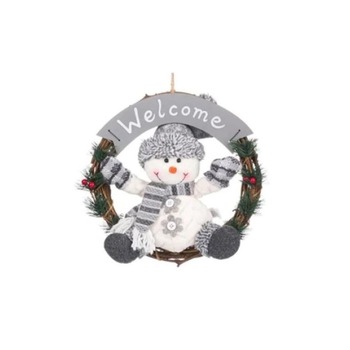 Decoratiune sarbatori tip coronita pentru usa, 30 cm, model Om de zapada, mesaj Welcome Decoratiune sarbatori tip coronita pentru usa, 30 cm, model Om de zapada, mesaj Welcome