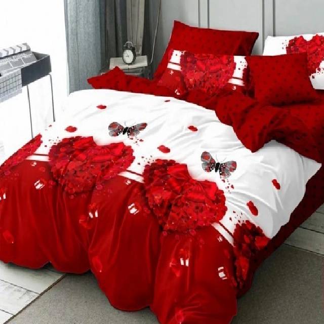 Lenjerie 6 piese din Bumbac Finet, model Red Diamond Heart 235 x 240