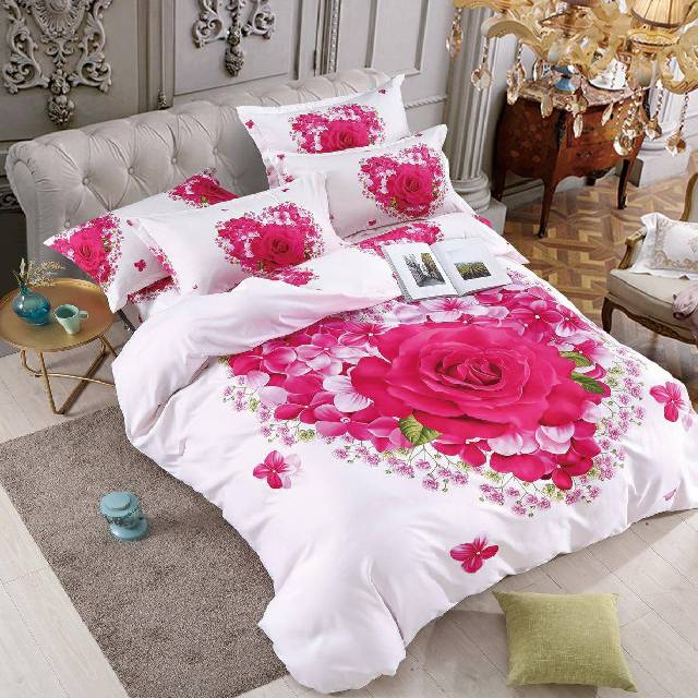 Lenjerie 6 piese din Bumbac Finet, model Pink Rose Heart 235 x 240