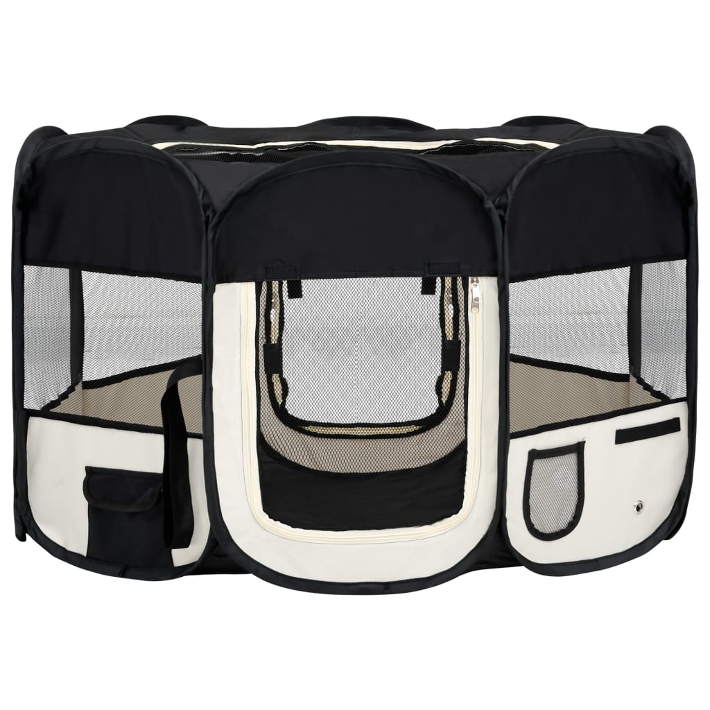 Tarc de caini pliabil cu sac de transport, negru, 125x125x61 cm 171007