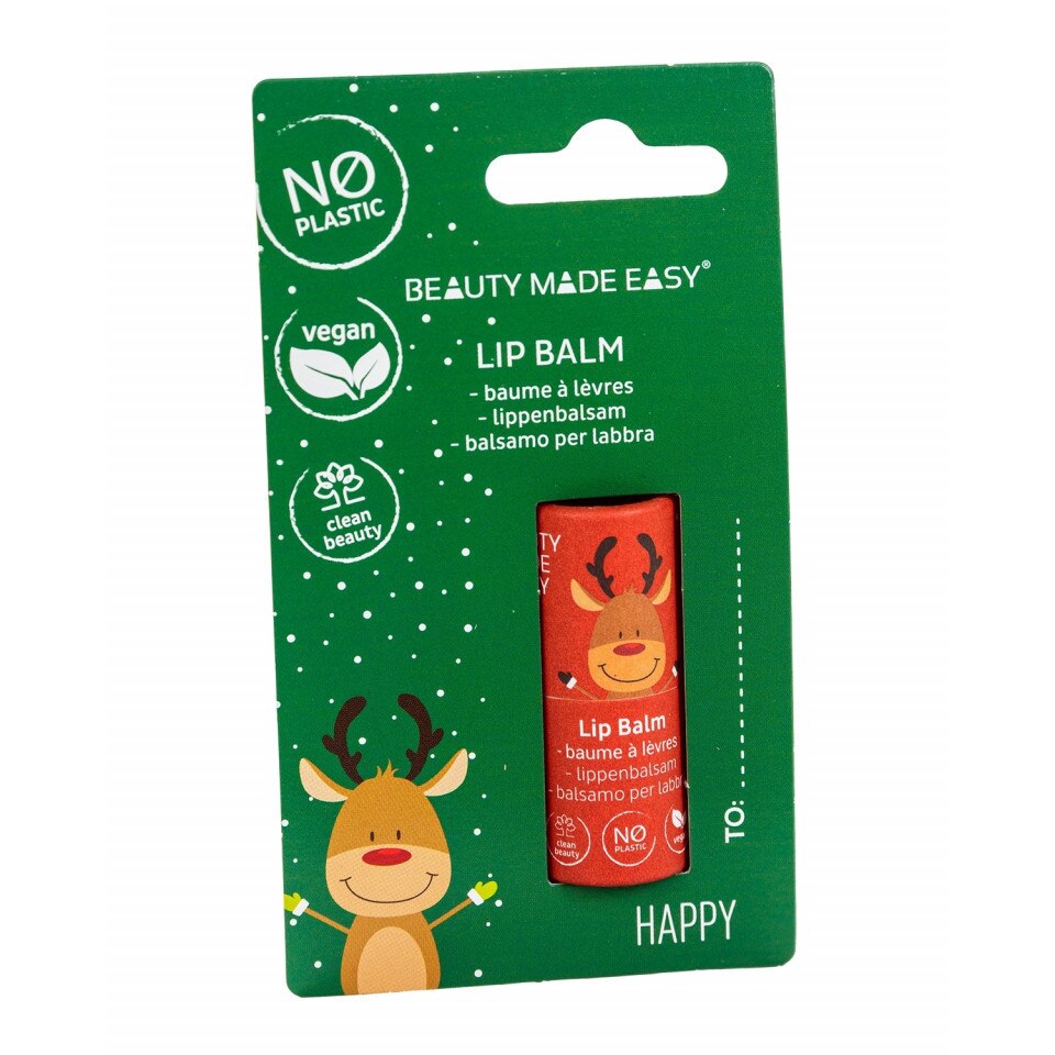 Balsam de buze vegan zero plastic Happy Editie Limitata de Craciun, Beauty Made Easy, 5,5 g