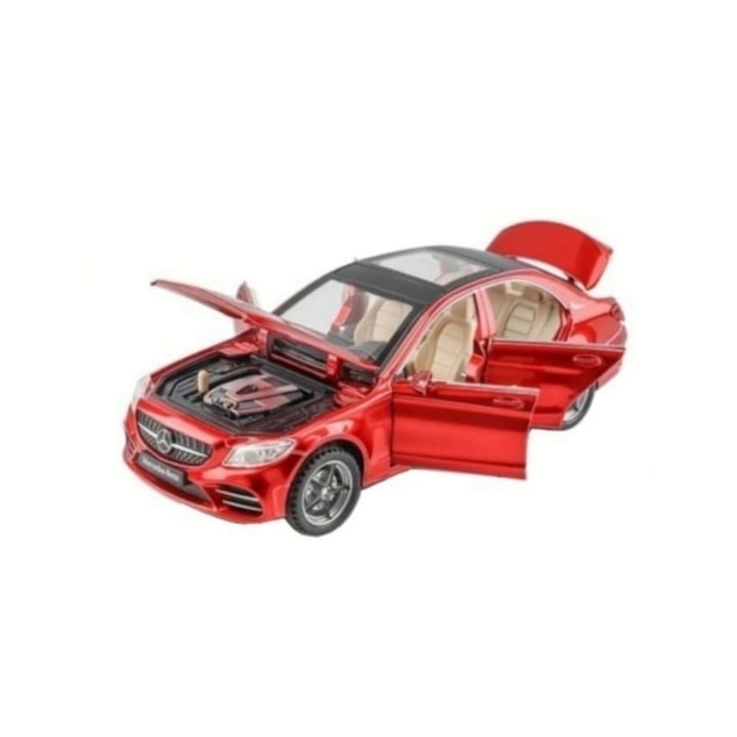 Masina metalica Mercedes , usi mobile, capota mobila, portbagajul mobil , Rosu ,15 cm