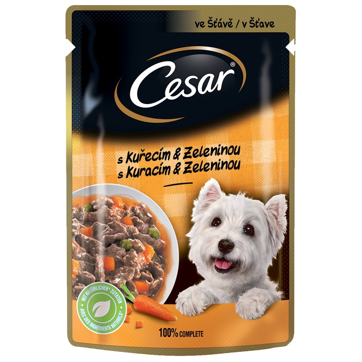Hrana umeda pentru caini adulti, Cesar, cu pui si legume gustoase in sos, 100 g