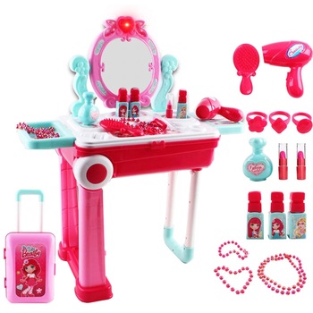 Set salon de frumusete, transformare in troler, 14 accesorii, roz Set salon de frumusete, transformare in troler, 14 accesorii, roz