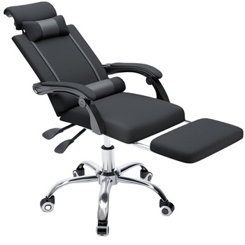 Scaun gaming STRATEGIC, cu tetiera, suport lombar si suport pentru picioare, material textil, Negru Scaun gaming STRATEGIC, cu tetiera, suport lombar si suport pentru picioare, material textil, Negru