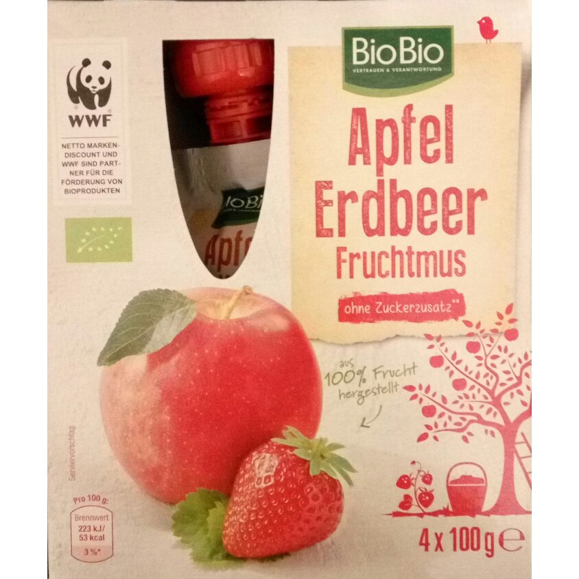 Piure de fructe, mere si capsuni, BioBio, 4x100 g