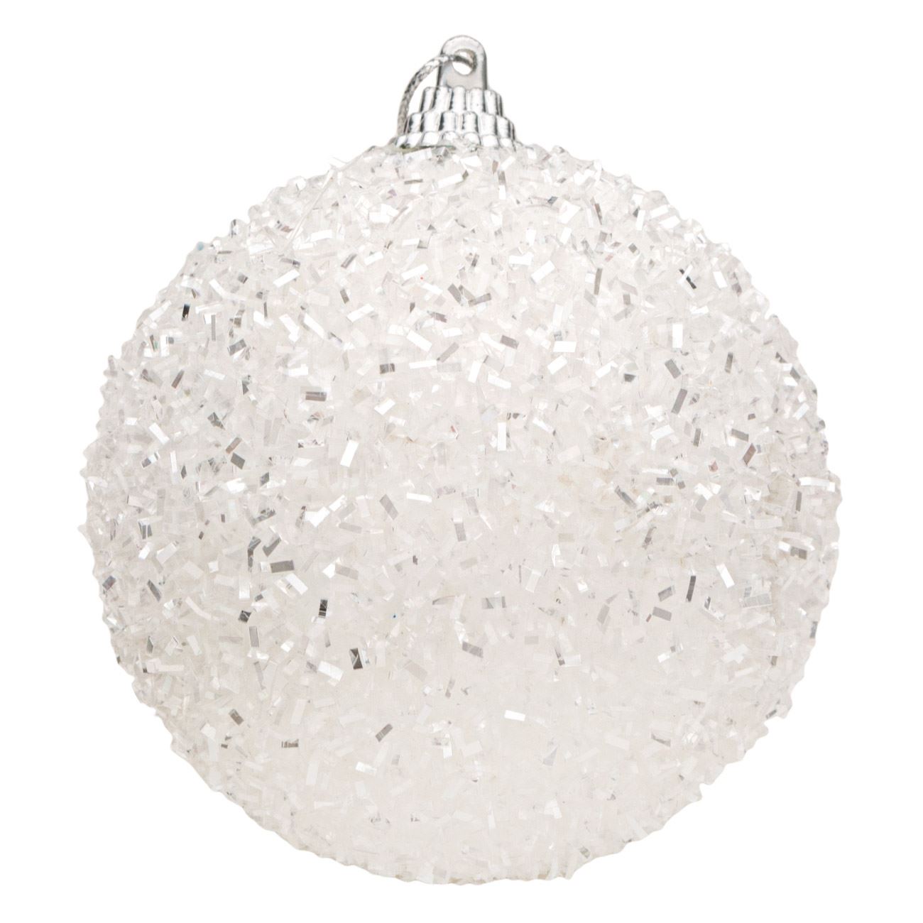 Set 6 globulete, Zola®, pentru bradut, albe model Tinsel, 8 cm