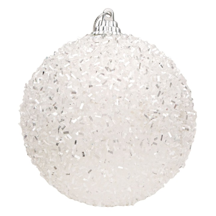 Set globulete cu sclipici, pentru brad, de Craciun, Amelex Solution, 8,21 cm, 6 buc, alb