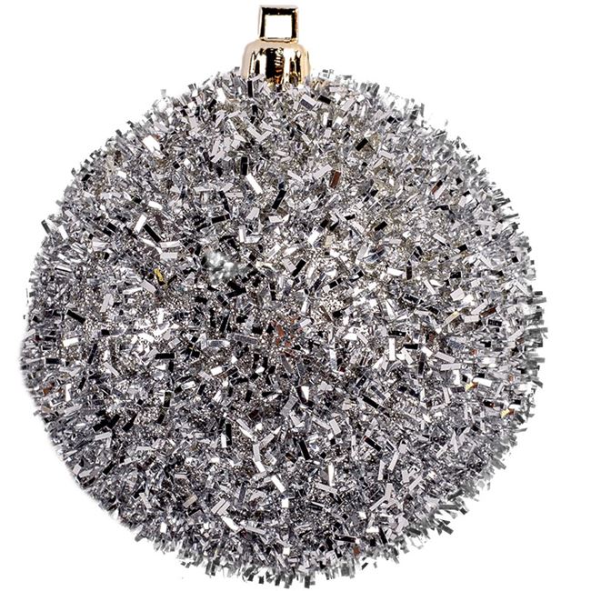 Set 6 globulete, Zola®, pentru bradut, argintii, model Tinsel, 8 cm