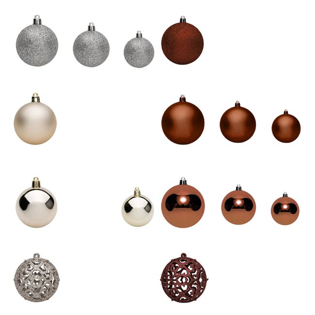 Set 50 de globulete, Zola®, maro si aurii, modele si marimi diferite,cu sclipici, 3-4-6 cm
