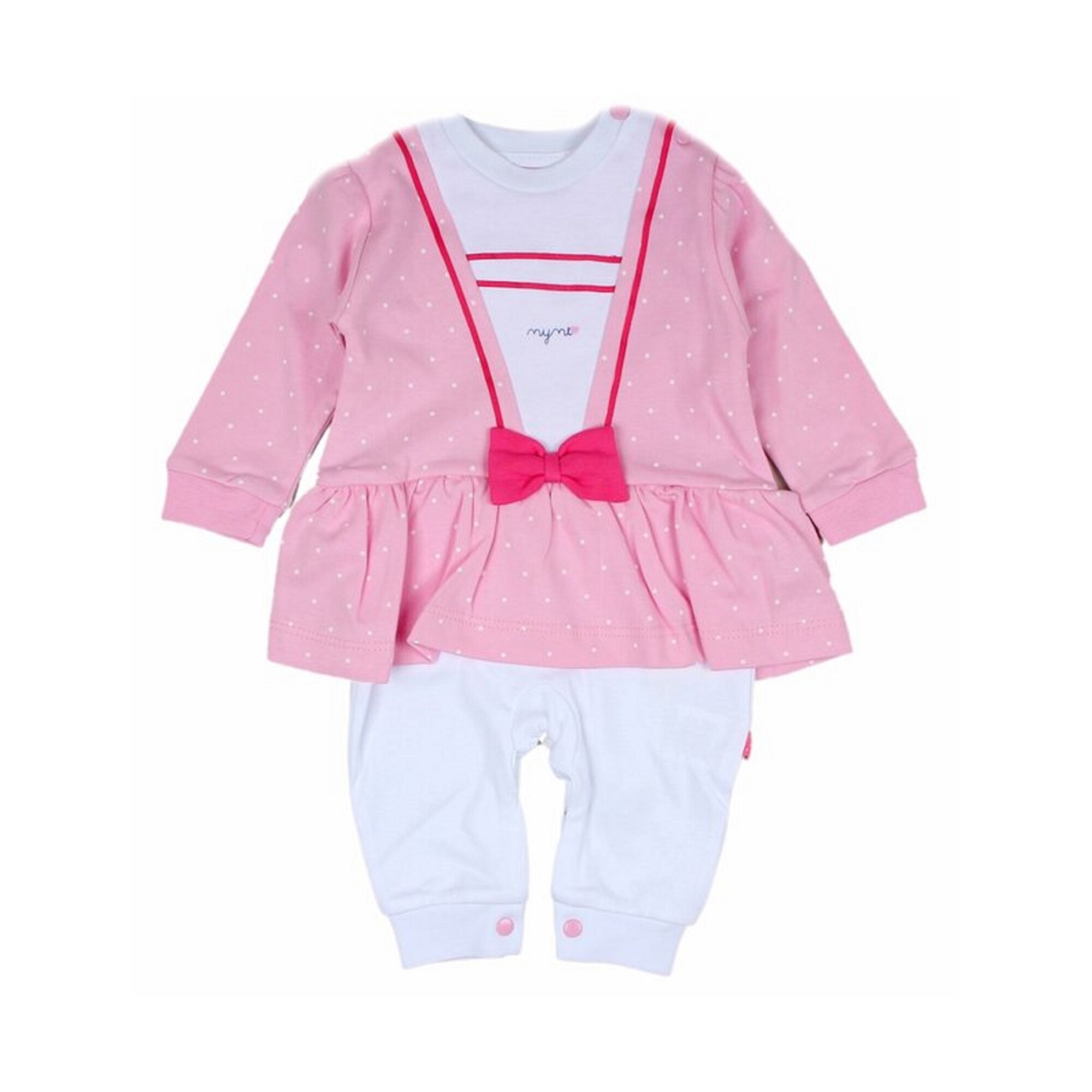 Salopeta rochita de bumbac, Be mine, varsta 9-12 luni, 80 cm, Alb/Roz